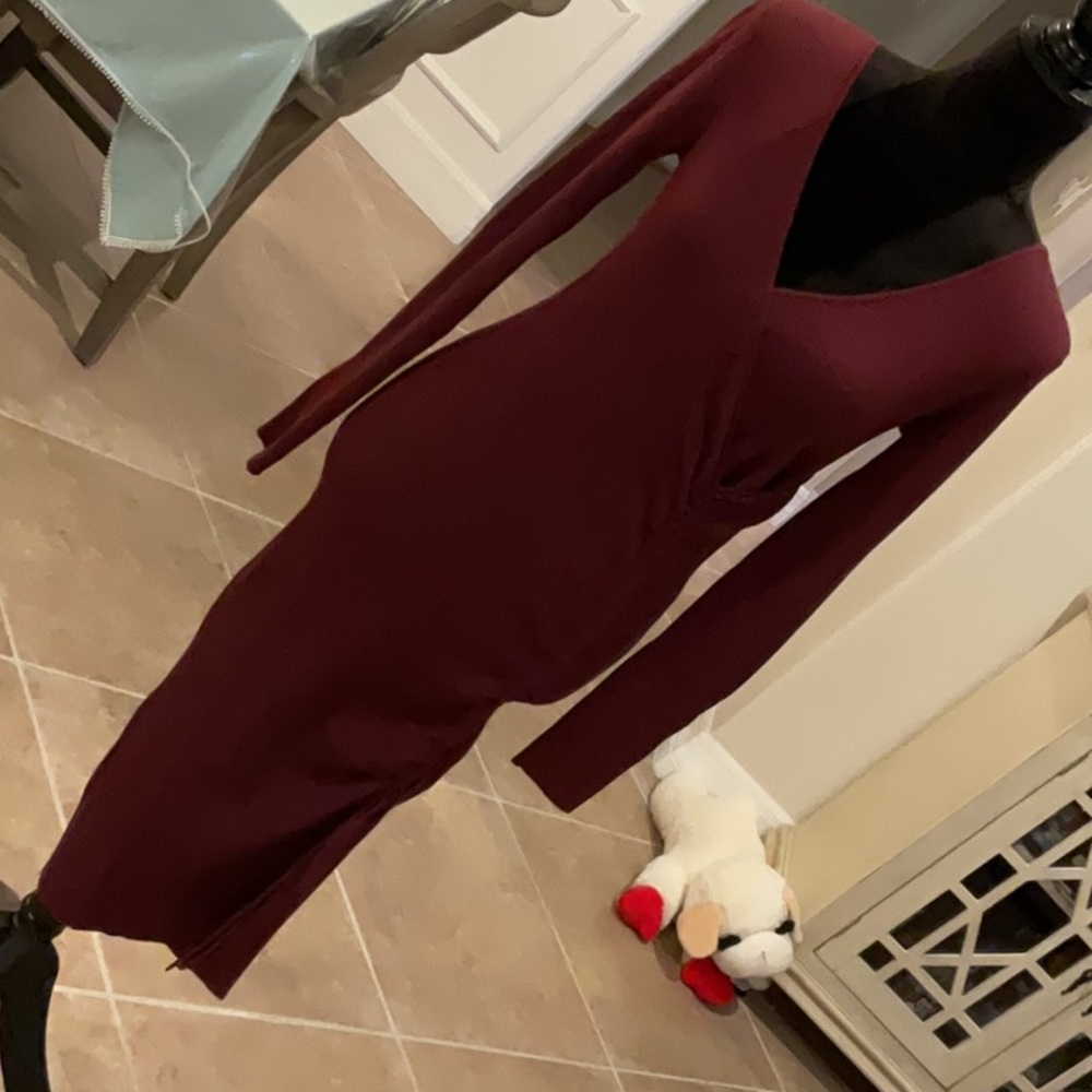 Gilli Wine Colored Ribbed Side Drawstring Dress,S… - image 1